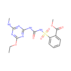 CCOc1nc(NC)nc(NC(=O)NS(=O)(=O)c2ccccc2C(=O)OC)n1 ZINC000002566361