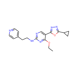 CCOc1nc(NCCc2ccncc2)ncc1-c1nnc(C2CC2)o1 ZINC000040422541