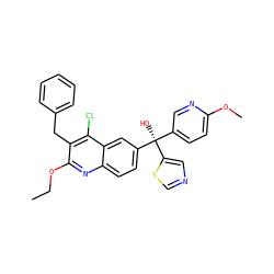 CCOc1nc2ccc([C@@](O)(c3ccc(OC)nc3)c3cncs3)cc2c(Cl)c1Cc1ccccc1 ZINC000219575351