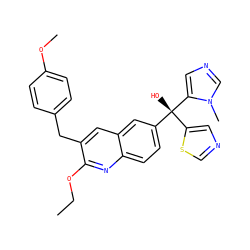 CCOc1nc2ccc([C@@](O)(c3cncs3)c3cncn3C)cc2cc1Cc1ccc(OC)cc1 ZINC000147473533