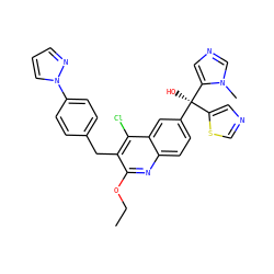 CCOc1nc2ccc([C@](O)(c3cncs3)c3cncn3C)cc2c(Cl)c1Cc1ccc(-n2cccn2)cc1 ZINC000219574805