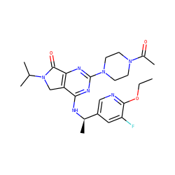 CCOc1ncc([C@@H](C)Nc2nc(N3CCN(C(C)=O)CC3)nc3c2CN(C(C)C)C3=O)cc1F ZINC000084619798