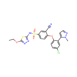 CCOc1nnc(NS(=O)(=O)c2ccc(Oc3ccc(Cl)cc3-c3ccnn3C)c(C#N)c2)s1 ZINC000095580949