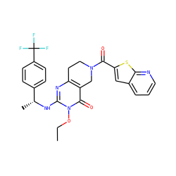 CCOn1c(N[C@H](C)c2ccc(C(F)(F)F)cc2)nc2c(c1=O)CN(C(=O)c1cc3cccnc3s1)CC2 ZINC000216056028