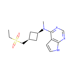 CCS(=O)(=O)C[C@H]1C[C@@H](N(C)c2ncnc3[nH]ccc23)C1 ZINC001772624095