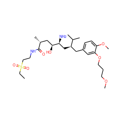 CCS(=O)(=O)CCNC(=O)[C@H](C)C[C@H](O)[C@@H](N)C[C@H](Cc1ccc(OC)c(OCCCOC)c1)C(C)C ZINC000014967631