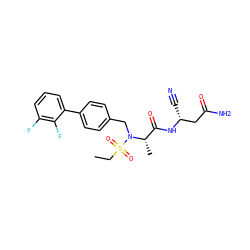 CCS(=O)(=O)N(Cc1ccc(-c2cccc(F)c2F)cc1)[C@@H](C)C(=O)N[C@H](C#N)CC(N)=O ZINC000653795165