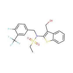 CCS(=O)(=O)N(Cc1ccc(F)c(C(F)(F)F)c1)c1sc2ccccc2c1CO ZINC000115230899