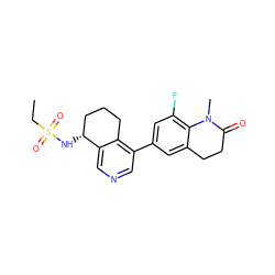CCS(=O)(=O)N[C@@H]1CCCc2c(-c3cc(F)c4c(c3)CCC(=O)N4C)cncc21 ZINC000205022555