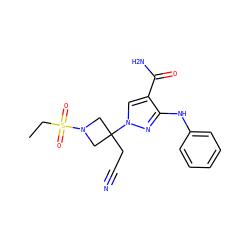 CCS(=O)(=O)N1CC(CC#N)(n2cc(C(N)=O)c(Nc3ccccc3)n2)C1 ZINC000204996237
