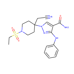 CCS(=O)(=O)N1CCC(CC#N)(n2cc(C(N)=O)c(Nc3ccccc3)n2)CC1 ZINC000220972103