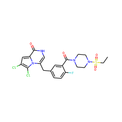 CCS(=O)(=O)N1CCN(C(=O)c2cc(Cc3c[nH]c(=O)c4cc(Cl)c(Cl)n34)ccc2F)CC1 ZINC000045365055