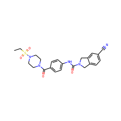 CCS(=O)(=O)N1CCN(C(=O)c2ccc(NC(=O)N3Cc4ccc(C#N)cc4C3)cc2)CC1 ZINC000166858239
