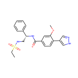 CCS(=O)(=O)NC[C@@H](NC(=O)c1ccc(-c2cn[nH]c2)c(OC)c1)c1ccccc1 ZINC001772624072