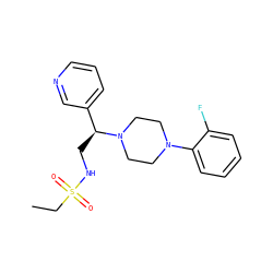 CCS(=O)(=O)NC[C@@H](c1cccnc1)N1CCN(c2ccccc2F)CC1 ZINC000095547977