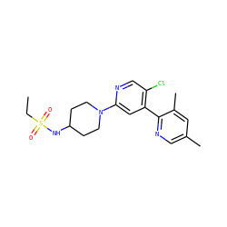 CCS(=O)(=O)NC1CCN(c2cc(-c3ncc(C)cc3C)c(Cl)cn2)CC1 ZINC000146850022