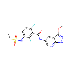 CCS(=O)(=O)Nc1ccc(F)c(C(=O)Nc2cnc3[nH]nc(OC)c3c2)c1F ZINC000072182468