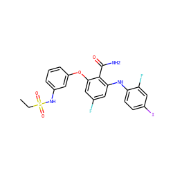 CCS(=O)(=O)Nc1cccc(Oc2cc(F)cc(Nc3ccc(I)cc3F)c2C(N)=O)c1 ZINC000068205697