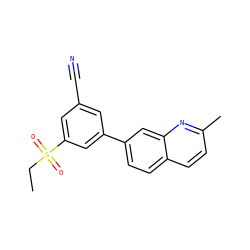 CCS(=O)(=O)c1cc(C#N)cc(-c2ccc3ccc(C)nc3c2)c1 ZINC000028823081