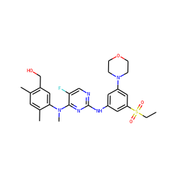 CCS(=O)(=O)c1cc(Nc2ncc(F)c(N(C)c3cc(CO)c(C)cc3C)n2)cc(N2CCOCC2)c1 ZINC001772617587