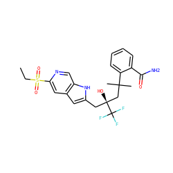 CCS(=O)(=O)c1cc2cc(C[C@](O)(CC(C)(C)c3ccccc3C(N)=O)C(F)(F)F)[nH]c2cn1 ZINC000116341766