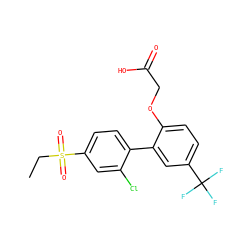 CCS(=O)(=O)c1ccc(-c2cc(C(F)(F)F)ccc2OCC(=O)O)c(Cl)c1 ZINC000071334652