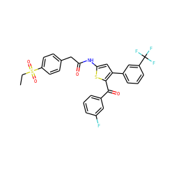 CCS(=O)(=O)c1ccc(CC(=O)Nc2cc(-c3cccc(C(F)(F)F)c3)c(C(=O)c3cccc(F)c3)s2)cc1 ZINC000103232875