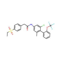CCS(=O)(=O)c1ccc(CC(=O)Nc2cc(C)c(-c3ccccc3OC(F)(F)F)c(Cl)c2)cc1 ZINC000144540651