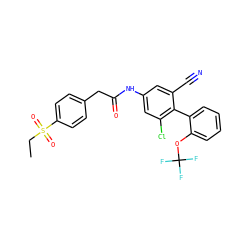 CCS(=O)(=O)c1ccc(CC(=O)Nc2cc(Cl)c(-c3ccccc3OC(F)(F)F)c(C#N)c2)cc1 ZINC000142589092
