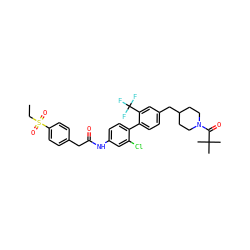 CCS(=O)(=O)c1ccc(CC(=O)Nc2ccc(-c3ccc(CC4CCN(C(=O)C(C)(C)C)CC4)cc3C(F)(F)F)c(Cl)c2)cc1 ZINC000206239110