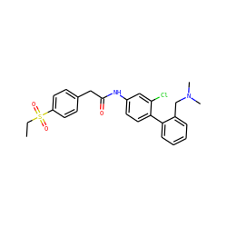 CCS(=O)(=O)c1ccc(CC(=O)Nc2ccc(-c3ccccc3CN(C)C)c(Cl)c2)cc1 ZINC000144519397