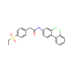 CCS(=O)(=O)c1ccc(CC(=O)Nc2ccc(-c3ccccc3Cl)c(Cl)c2)cc1 ZINC000143094985