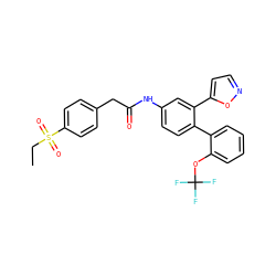 CCS(=O)(=O)c1ccc(CC(=O)Nc2ccc(-c3ccccc3OC(F)(F)F)c(-c3ccno3)c2)cc1 ZINC000143089565