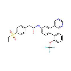 CCS(=O)(=O)c1ccc(CC(=O)Nc2ccc(-c3ccccc3OC(F)(F)F)c(-c3cncnc3)c2)cc1 ZINC000142600460