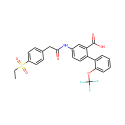 CCS(=O)(=O)c1ccc(CC(=O)Nc2ccc(-c3ccccc3OC(F)(F)F)c(C(=O)O)c2)cc1 ZINC000143104839