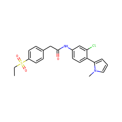 CCS(=O)(=O)c1ccc(CC(=O)Nc2ccc(-c3cccn3C)c(Cl)c2)cc1 ZINC000473089950