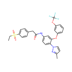 CCS(=O)(=O)c1ccc(CC(=O)Nc2ccc(-n3ccc(C)n3)c(Oc3cccc(OC(F)(F)F)c3)c2)cc1 ZINC000299826441