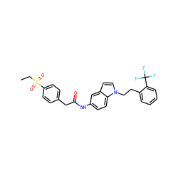 CCS(=O)(=O)c1ccc(CC(=O)Nc2ccc3c(ccn3CCc3ccccc3C(F)(F)F)c2)cc1 ZINC000103257545