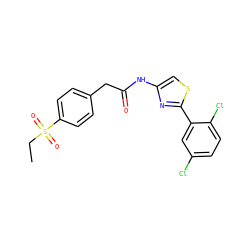 CCS(=O)(=O)c1ccc(CC(=O)Nc2csc(-c3cc(Cl)ccc3Cl)n2)cc1 ZINC000473086860