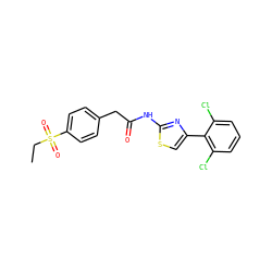 CCS(=O)(=O)c1ccc(CC(=O)Nc2nc(-c3c(Cl)cccc3Cl)cs2)cc1 ZINC000103235240