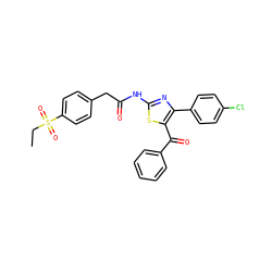CCS(=O)(=O)c1ccc(CC(=O)Nc2nc(-c3ccc(Cl)cc3)c(C(=O)c3ccccc3)s2)cc1 ZINC000103232887