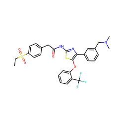 CCS(=O)(=O)c1ccc(CC(=O)Nc2nc(-c3cccc(CN(C)C)c3)c(Oc3ccccc3C(F)(F)F)s2)cc1 ZINC000217757676