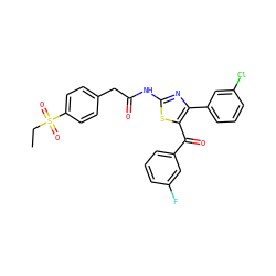 CCS(=O)(=O)c1ccc(CC(=O)Nc2nc(-c3cccc(Cl)c3)c(C(=O)c3cccc(F)c3)s2)cc1 ZINC000103233618