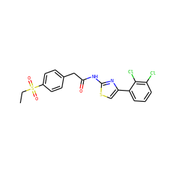 CCS(=O)(=O)c1ccc(CC(=O)Nc2nc(-c3cccc(Cl)c3Cl)cs2)cc1 ZINC000103235237