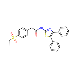 CCS(=O)(=O)c1ccc(CC(=O)Nc2nc(-c3ccccc3)c(-c3ccccc3)s2)cc1 ZINC000009616060