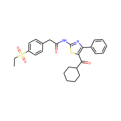 CCS(=O)(=O)c1ccc(CC(=O)Nc2nc(-c3ccccc3)c(C(=O)C3CCCCC3)s2)cc1 ZINC000103232878