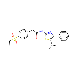 CCS(=O)(=O)c1ccc(CC(=O)Nc2nc(-c3ccccc3)c(C(C)C)s2)cc1 ZINC000103235246