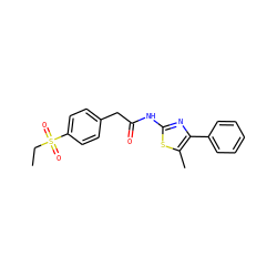 CCS(=O)(=O)c1ccc(CC(=O)Nc2nc(-c3ccccc3)c(C)s2)cc1 ZINC000103235241