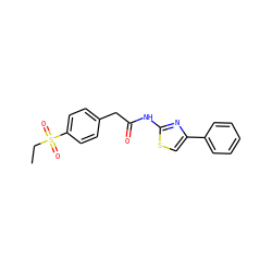 CCS(=O)(=O)c1ccc(CC(=O)Nc2nc(-c3ccccc3)cs2)cc1 ZINC000010253014
