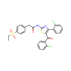 CCS(=O)(=O)c1ccc(CC(=O)Nc2nc(-c3ccccc3Cl)c(C(=O)c3ccccc3Cl)s2)cc1 ZINC000113253984